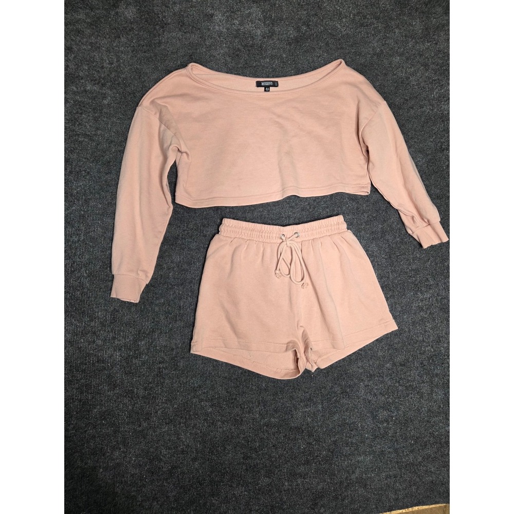 Missguided Womens Peach Cropped Sweatshirt‎ and Shorts Loungewear Set Size 8